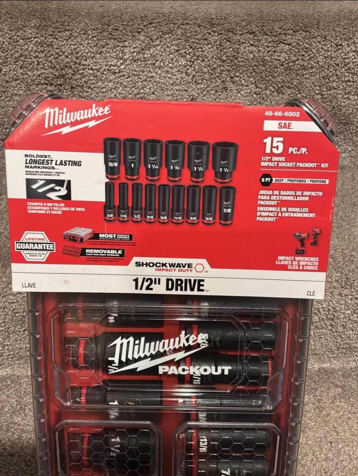 Milwaukee 49-66-6802 SHOCKWAVE™ Impact Duty™ 1/2” SAE Dugókulcs készlet – 15 részes PACKOUT™